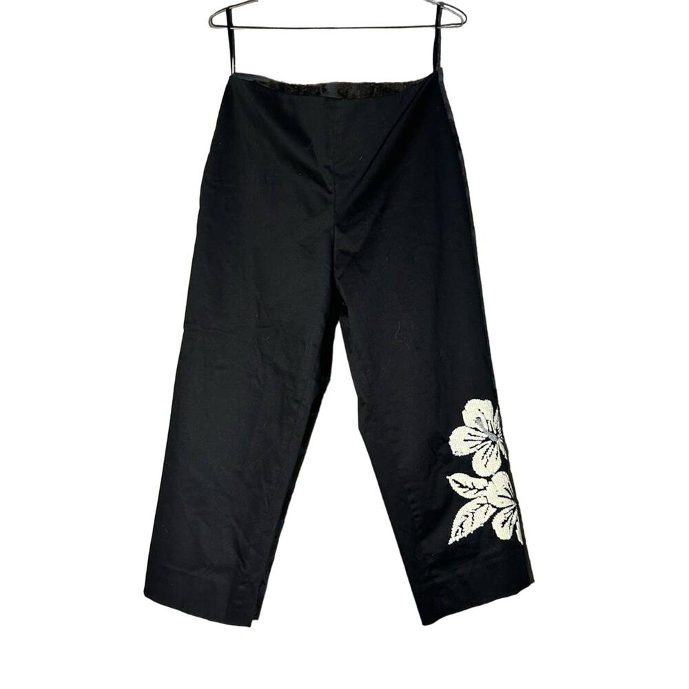 Lillie Rubin vintage 80s sequined dress pants floral hibiscus black white sz 12